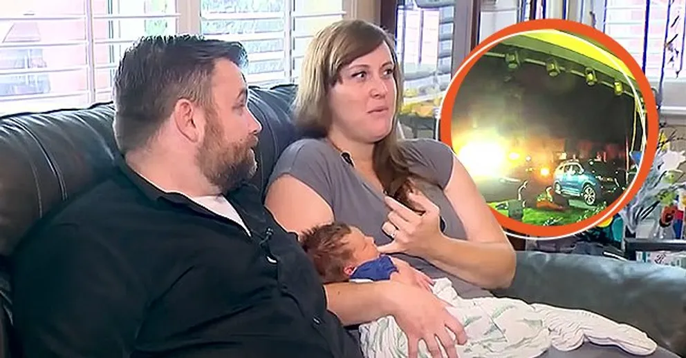 Una foto de la pareja, Michael y Emily Johnson, y su hijo recién nacido. | Foto: YouTube/KCRA News