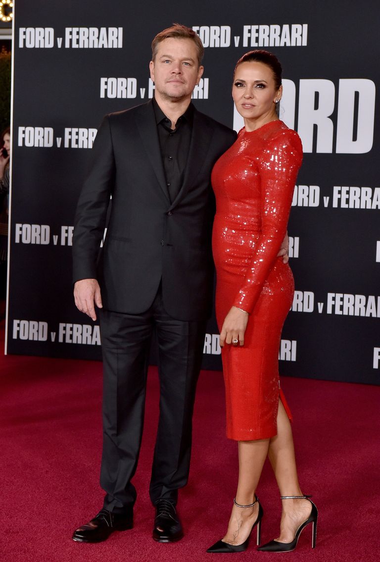 Matt Damon et Luciana Barroso assistent à la première de "Ford v Ferrari" de FOX au TCL Chinese Theatre le 04 novembre 2019, à Hollywood, en Californie. | Source : Getty Images