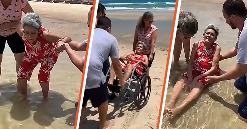 Une dame âgée aveugle s'amusant à la plage. │Source : instagram.com/goodnews_movement