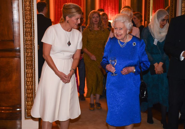 La reina Elizabeth II y Sophie, condesa de Wessex asisten a una recepción en el Palacio de Buckingham el 29 de octubre de 2019. | Fuente: Getty Images