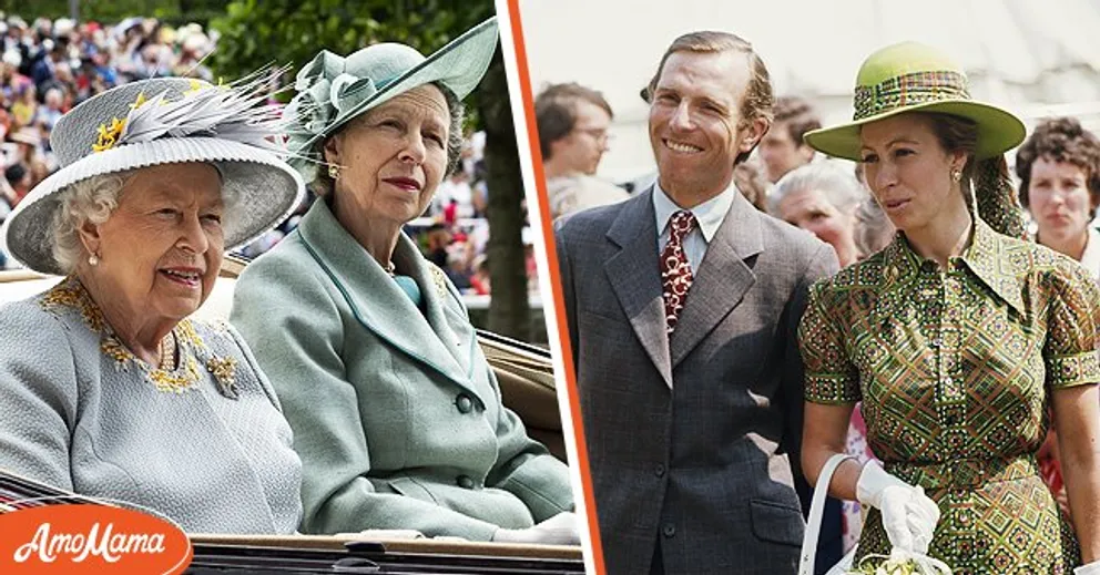[Photo de la princesse Anne et de la Reine (à gauche) ; photo de la princesse Anne et de son premier conjoint, Mark Phillips (à droite) : Getty Images