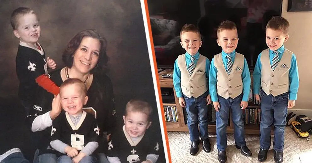 [À gauche, Sheila Weisgerber et ses triplés de petits-fils sur une adorable photo ; à droite, Bentley, Dalton et Ashton. | Source : facebook.com/shiela.weisgerber