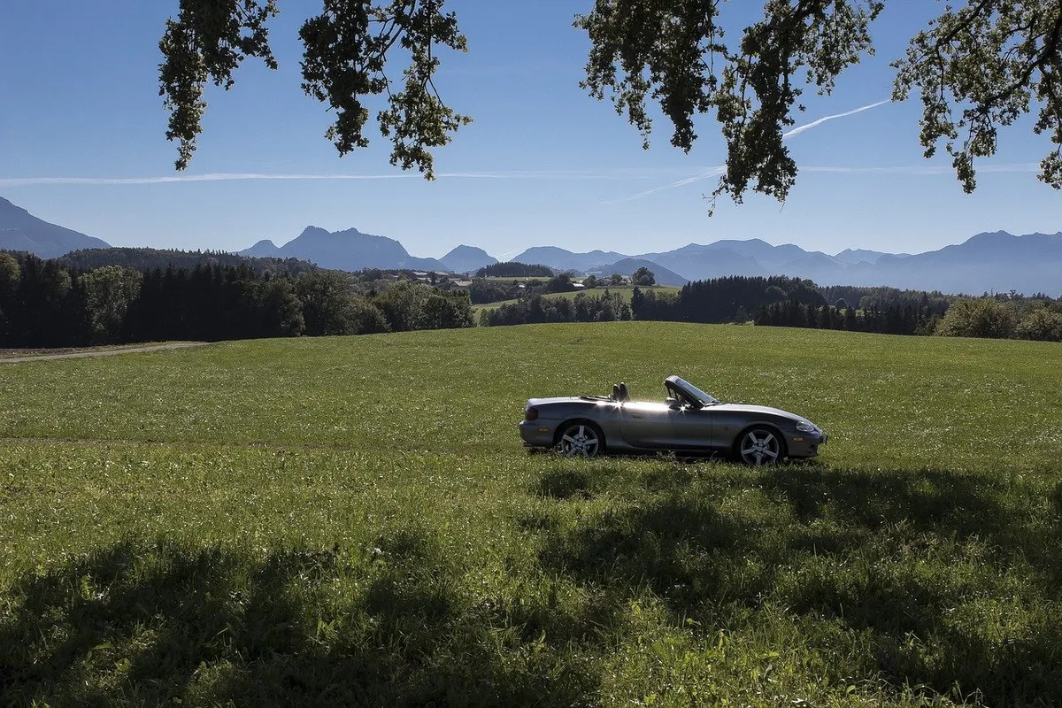 Ein einsames Drop-Top-Auto, geparkt auf einem leeren Feld | Quelle: Pixabay/Thanks for your Like