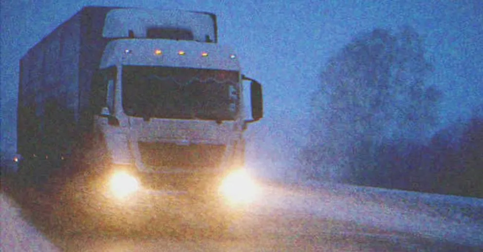 Un camión transitando de noche por una carretera nevada. | Foto: Shutterstock