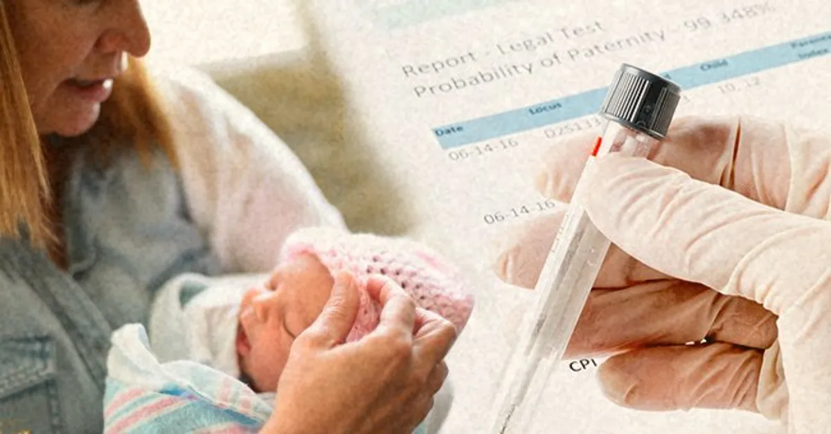 Una mujer sosteniendo a un bebé y una prueba de ADN. | Foto: Shutterstock