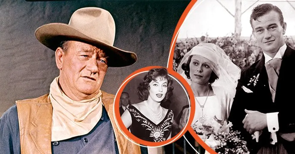 John Wayne [izquierda]. Pilar Pallete [centro]. John Wayne con Josephine Saenz [derecha]. | Foto: Getty Images